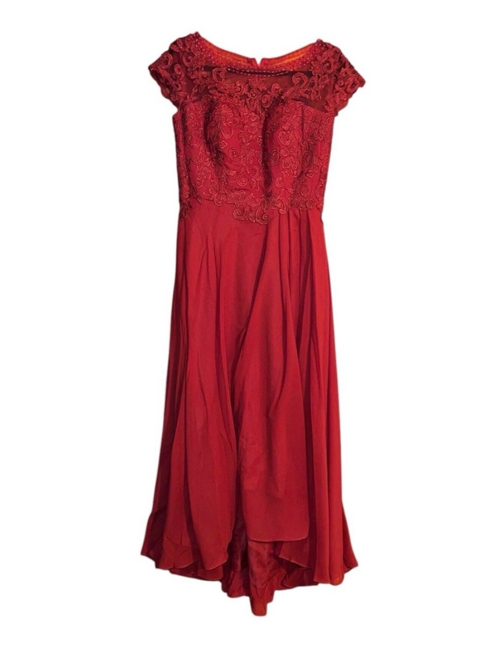 Rust Orange Large Lace Beaded Bridesmaid Dress Hi Low Formal Wedding Guest